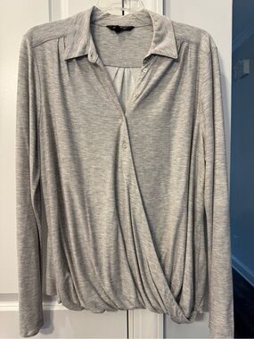 Banana Republic Light Gray Draped Button-Front Surplice Top